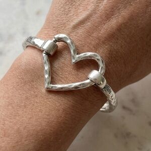 Hand-Hammered Silver Heart Cuff Bracelet | Artisan Statement Jewelry New